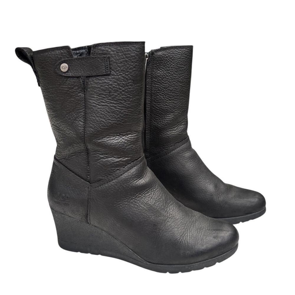 Uggs Potrero Waterproof Leather Boot Women's Size 8 EU 39 Black Wedge